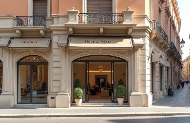 Exterior view of the building where Bella Mani is located on Via del Corso in Rome