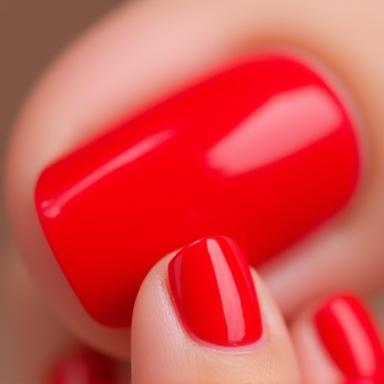 Classic red gel manicure, glossy finish