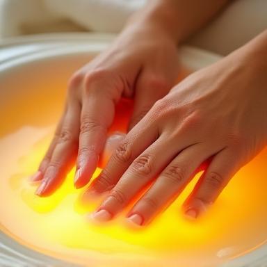 Paraffin treatment being applied to hands for hydration